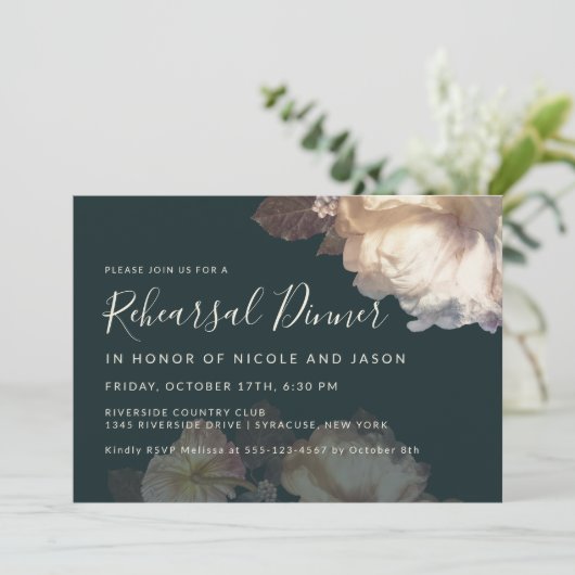 Romantische Blooms Elegant repetitie diner Kaart (Staand voorkant)