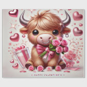 Romantische Blooms Highland Koe Valentijns Cadeaupapier (Vlak)