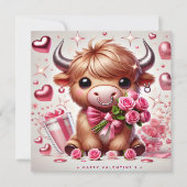 Romantische Blooms Highland Koe Valentijns Feestdagenkaart (Voorkant)