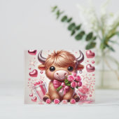 Romantische Blooms Highland Koe Valentijns Feestdagenkaart (Staand voorkant)