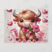 Romantische Blooms Highland Koe Valentijns Feestdagenkaart (Voorkant)