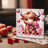 Romantische Blooms Highland Koe Valentijns Feestdagenkaart