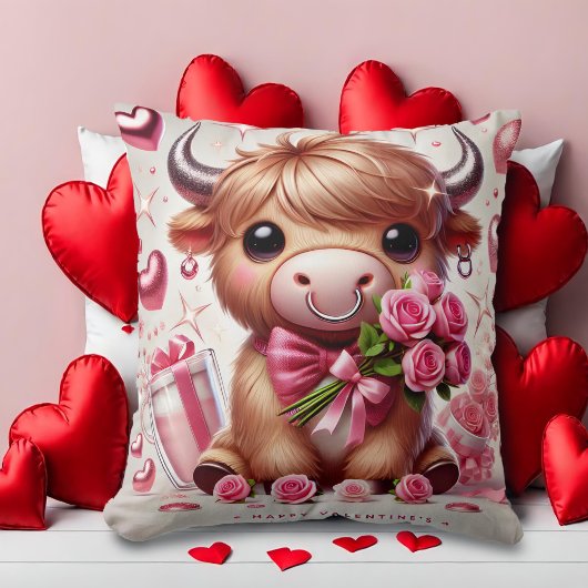 Romantische Blooms Highland Koe Valentijns Kussen