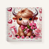 Romantische Blooms Highland Koe Valentijns Notitieboek (Voorkant)