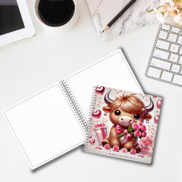 Romantische Blooms Highland Koe Valentijns Notitieboek