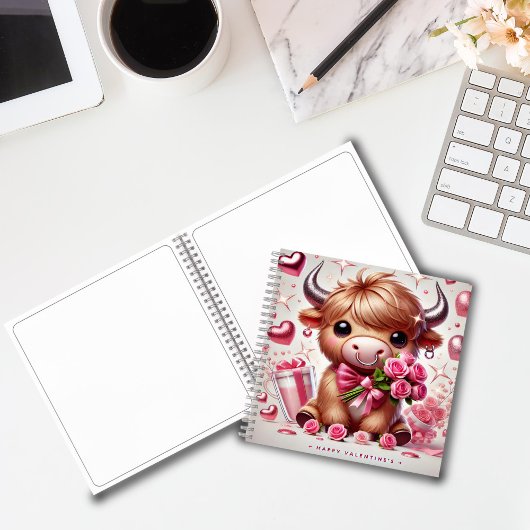 Romantische Blooms Highland Koe Valentijns Notitieboek