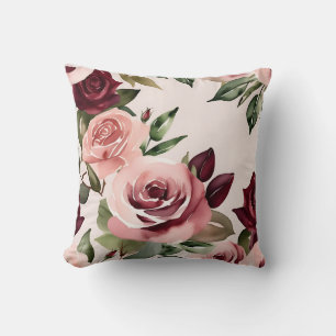 Romantische Blooms Waterverf Rozen Bourgogne Kussen