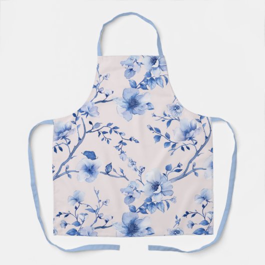 Romantische blos blauw bloemend bruiloftsborrel schort (Voorkant)
