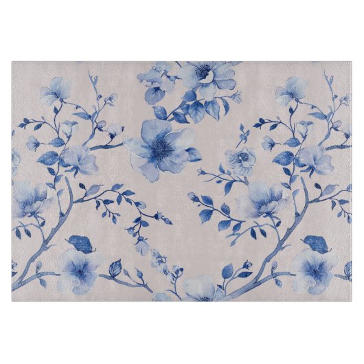 Romantische blos blauw bloemend bruiloftsdouche snijplank (Voorkant)