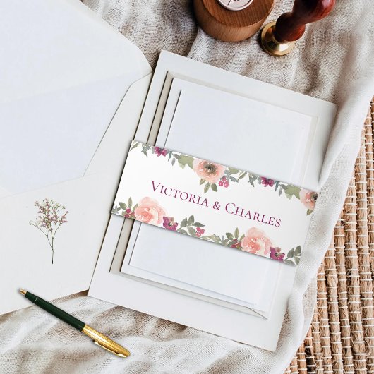 Romantische blos bloemenbruiloft uitnodigingen wikkel