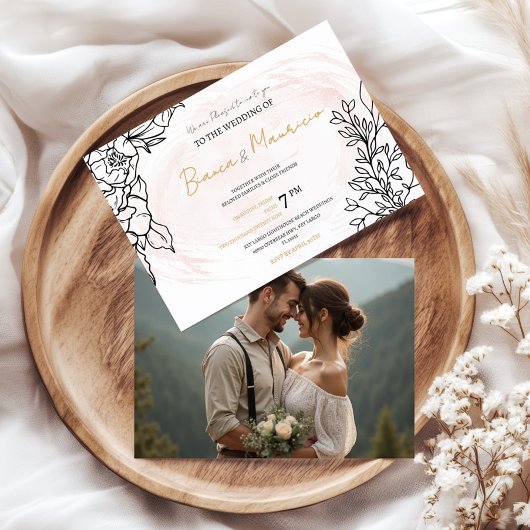 Romantische blos met zwarte bloemen en foto op de kaart