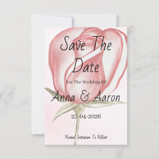 Romantische Blos Roze Aquarel Roos Bewaar de Datum Save The Date