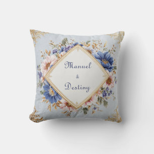 Romantische Blos Roze Blauw Goud Bloemendiamanten  Kussen