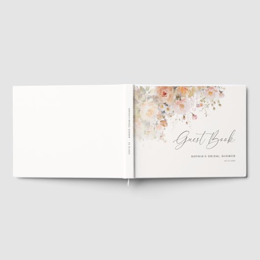 Romantische Blos Roze Bloemige Bruidsdouche Gastenboek (Volledig)