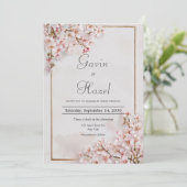 Romantische Blos Roze Kersenbloesem Gouden Lijst Kaart (Staand voorkant)