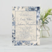 Romantische Blue Cream  Bloemen Huwelijk Kaart (Staand voorkant)
