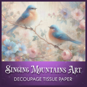 Romantische Bluebirds en Blossoms Decoupage Tissuepapier