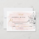Romantische Blush-aquarel met zwarte botanische el RSVP Kaartje (Voorkant)