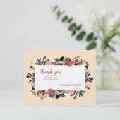 Romantische Blush & Black Bloemen Huwelijk Dank u Briefkaart (Staand voorkant)