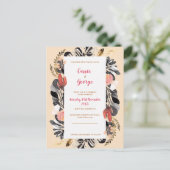 Romantische Blush & Black Bloemen Huwelijksuitnodi Briefkaart (Staand voorkant)