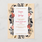 Romantische Blush & Black Bloemen Huwelijksuitnodi Briefkaart (Voorkant)