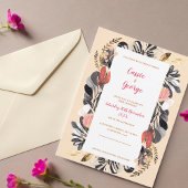 Romantische Blush & Black Bloemen Huwelijksuitnodi Briefkaart