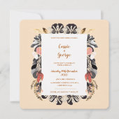 Romantische Blush & Black Bloemen Huwelijksuitnodi Kaart (Voorkant)