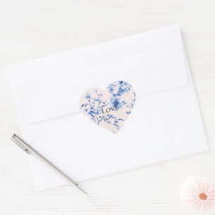 Romantische Blush Blau Bloemachtige Bruiloftsborre Hart Sticker