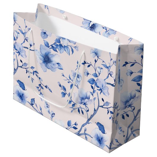 Romantische Blush Blau Bloemig Bruiloftsfeest Groot Cadeauzakje (Voorkant Gekanteld)