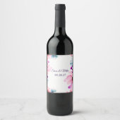 Romantische Blush & Blau bloemige Trouwuitnodiging Wijn Etiket (Voorkant)