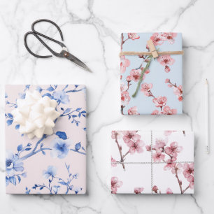 Romantische Blush Blauwe Bloemachtige Bruiloftsbor Inpakpapier Vel