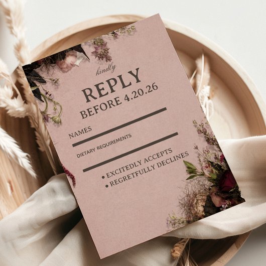Romantische Blush Bloem RSVP Kaartje