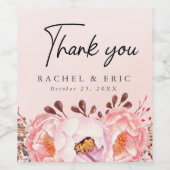 Romantische Blush Bloemen bruiloft Dank u Wijn Etiket (Enkel label)