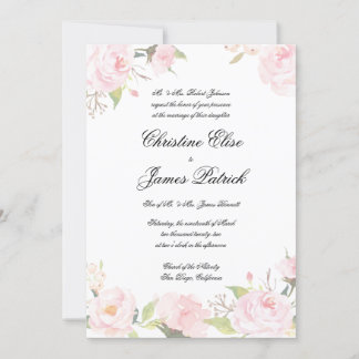 Romantische Blush Bloemen Bruiloftsinvatie Kaart