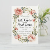 Romantische Blush Bloemen Bruiloftsinvatie Kaart (Staand voorkant)