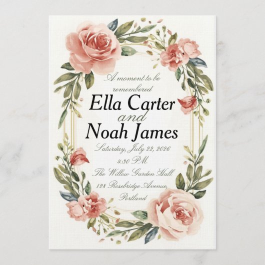 Romantische Blush Bloemen Bruiloftsinvatie Kaart (Voorkant)