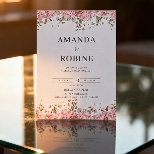 Romantische Blush Bloemen Bruiloftsinvatie Kaart