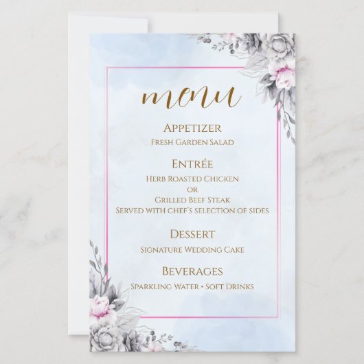 Romantische Blush Bloemen Bruiloftsmenu Kaart (Voorkant)