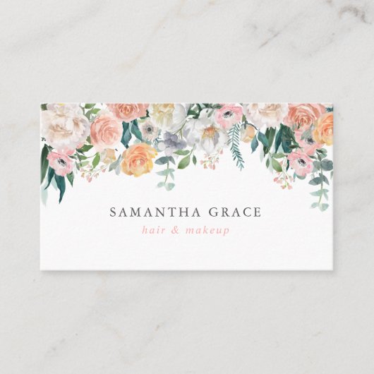 Romantische Blush Bloemen Haar Make-up Afspraakkaa Afsprakenkaartje (Voorkant)
