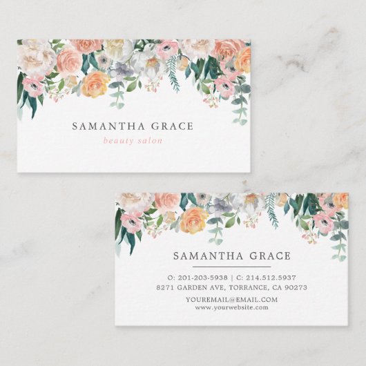 Romantische Blush Bloemen Haar Make-up Visitekaart Afsprakenkaartje (Voorkant / Achterkant)