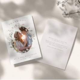 Romantische Blush Bloemen Krans Foto Huwelijk Bedankkaart