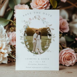 Romantische Blush Bloemen Krans Foto Huwelijk Save The Date