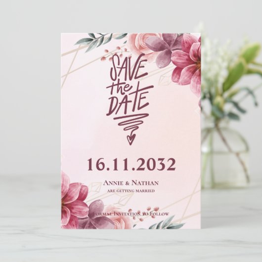 Romantische Blush Bloemen Lijst Trouwen Save the D Save The Date (Staand voorkant)