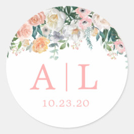 Romantische Blush Bloemen Monogram Ronde Sticker