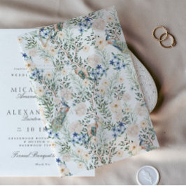 Romantische Blush bloemen pauw groen mooi Vellum Uitnodigingen