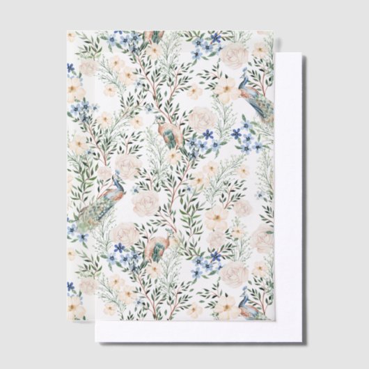 Romantische Blush bloemen pauw groen mooi Vellum Uitnodigingen (Offset)
