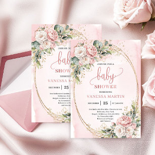 Romantische Blush Bloemengroene Meisje Baby Shower Kaart