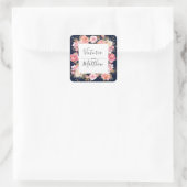 Romantische Blush Bloom Bloemen Bruiloft Gepersona Vierkante Sticker (Tas)