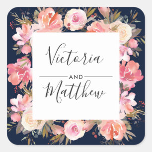 Romantische Blush Bloom Bloemen Bruiloft Gepersona Vierkante Sticker