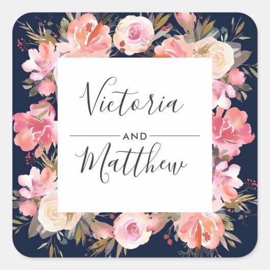 Romantische Blush Bloom Bloemen Bruiloft Gepersona Vierkante Sticker (Voorkant)